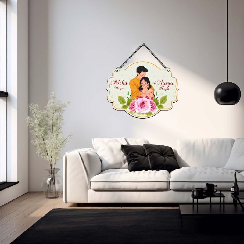 Customized Couple Wall Hanging with Names | Romantic Wall Art For Bedroom Decor | Wedding, Anniversary, or Valentine's Day Gift for Husband, Wife | Couple Door Name Plate